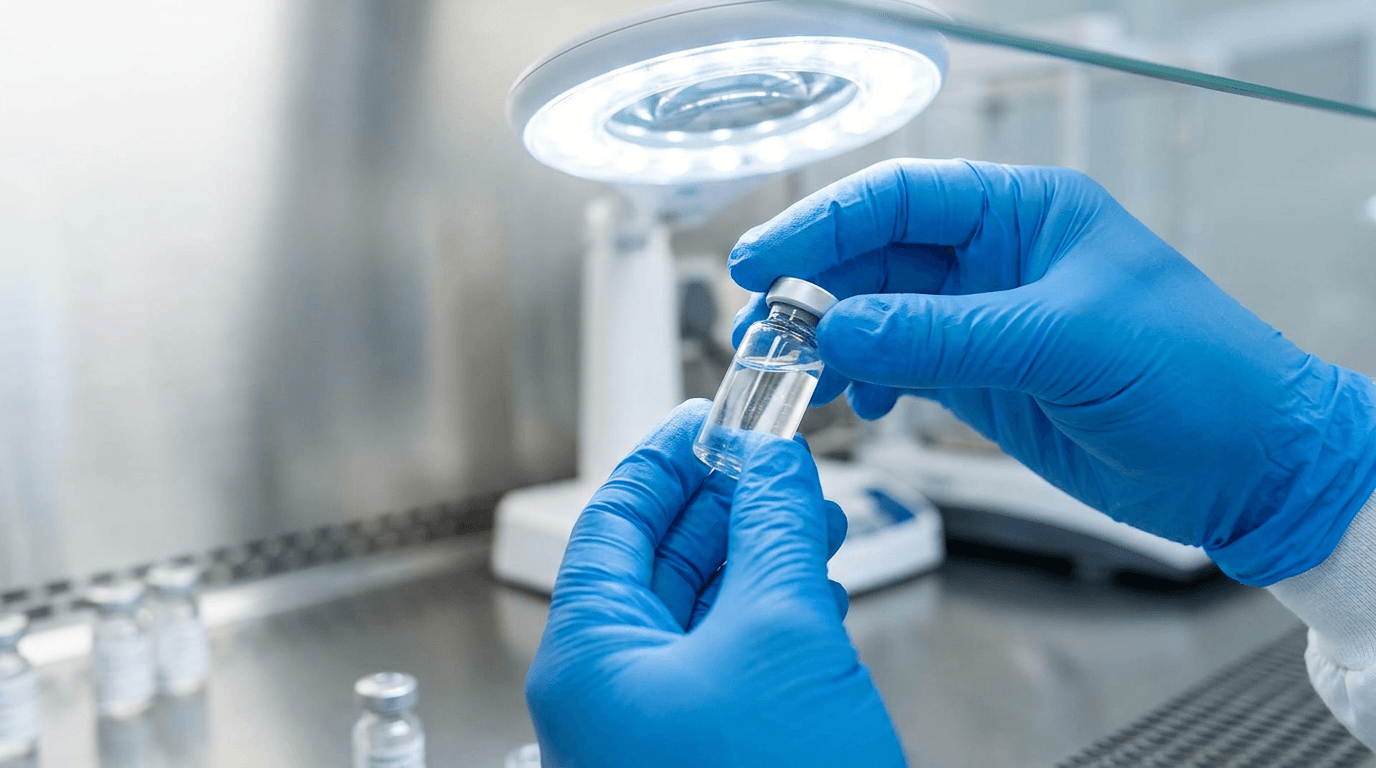 Quality control inspection of a sterile water vial